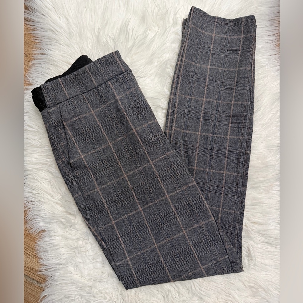 Zara Gray Windowpane Plaid Slim Fit Ankle Pants XS
